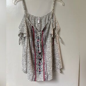 NEW Xhilaration Boho Women Size XXL Cold Off Shoulder Tie Sleeves Adjustable